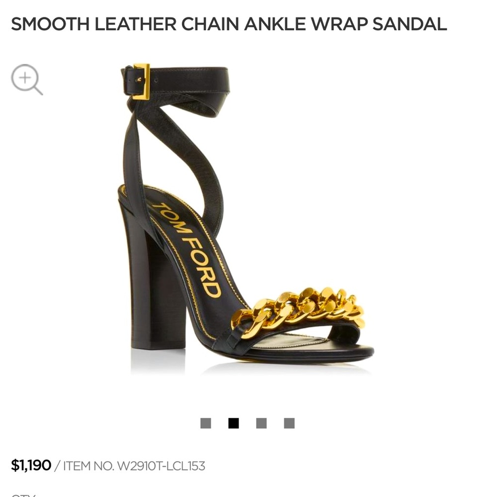 Tom Ford Heels - Smooth Leather Chain Ankle Wrap Sandals
